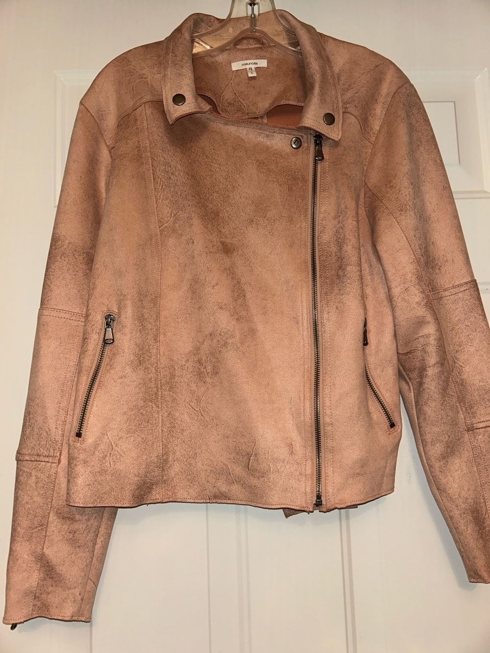 Maurices Suede Moto Jacket L Blush Pink Biker Asymmetrical Zipper Pockets Casual